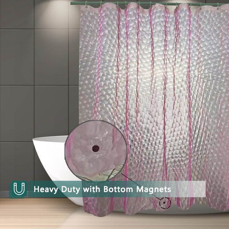 jssablo Shower Curtain Liner, 100% Waterproof EVA 3D Shower Curtains with 3 Duty Heavy Bottom Magnets and 12 Rust Proof Grommets, 72x72 Weighted Shower Liner for Shower Stall, Bathtubs (Pink Cube) - Image 3